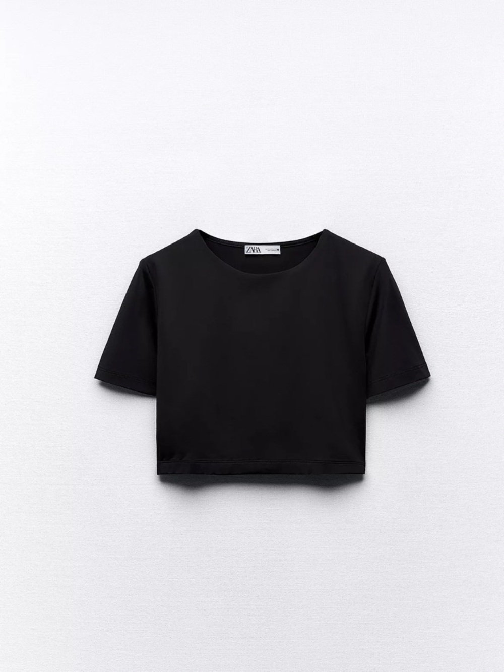 Zara Polyamide Black Short Sleeve Cropped Tee